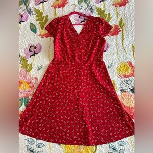Draper James Red Floral V-Neck Dress